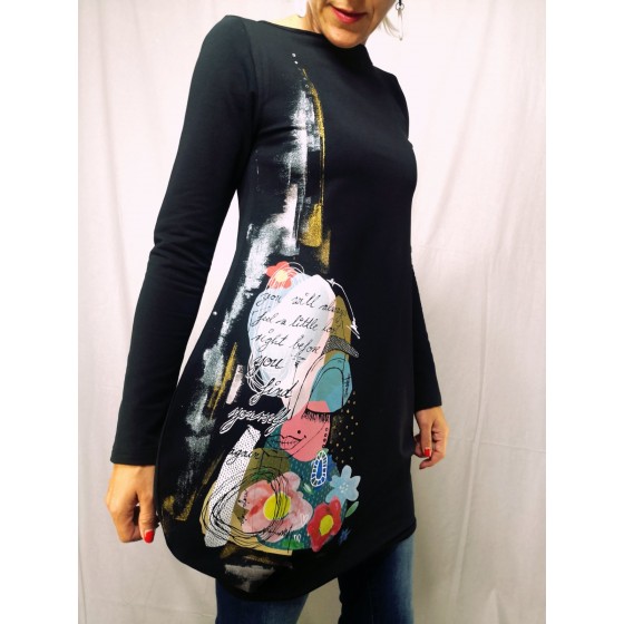 Obleka Find yourself - črn balonček